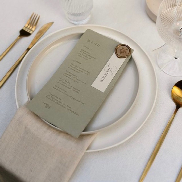 10 Menus individuais com lacre de cera| menu casamento| menu verde oliva