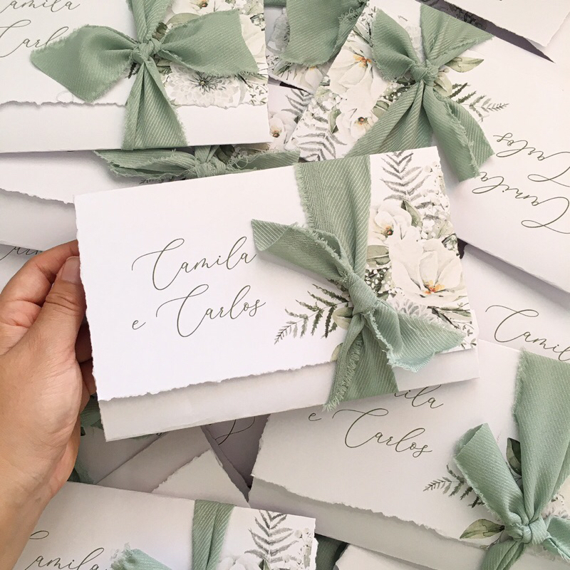 10 Convites verde oliva artesanal para casamento- VÁRIAS CORES