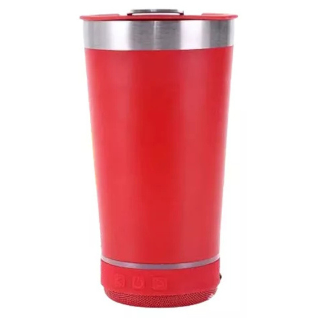 VERMELHO - Normal Bluetooth - Copo Térmico Som Led e TAMPA com ABRIDOR (420 ml)