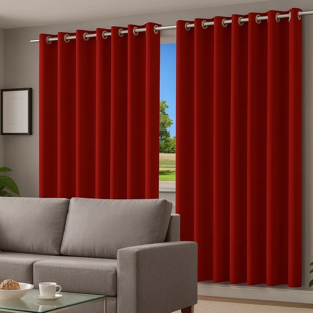 Cortina Blackout Voil Vermelho Grande 2 em 1 Forro Duplo Privacidade Bloqueia Luz Sala Quarto