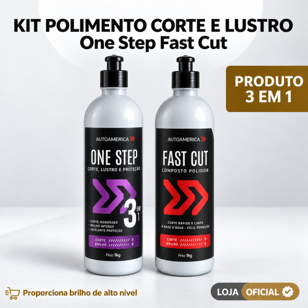 Kit Polimento Autoamerica Fast Cut 1kg + Polidor One Step 3 em 1 Corte Refino Lustro E Protecao Estetica Automotiva