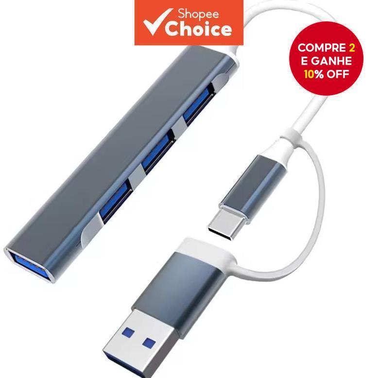 Novo Hub Dock Usb Tipo C Cinza 30 20 Com 4 Portas - Adaptador Multi Splitter Otg Para Xiaomi Macbook Alumínio