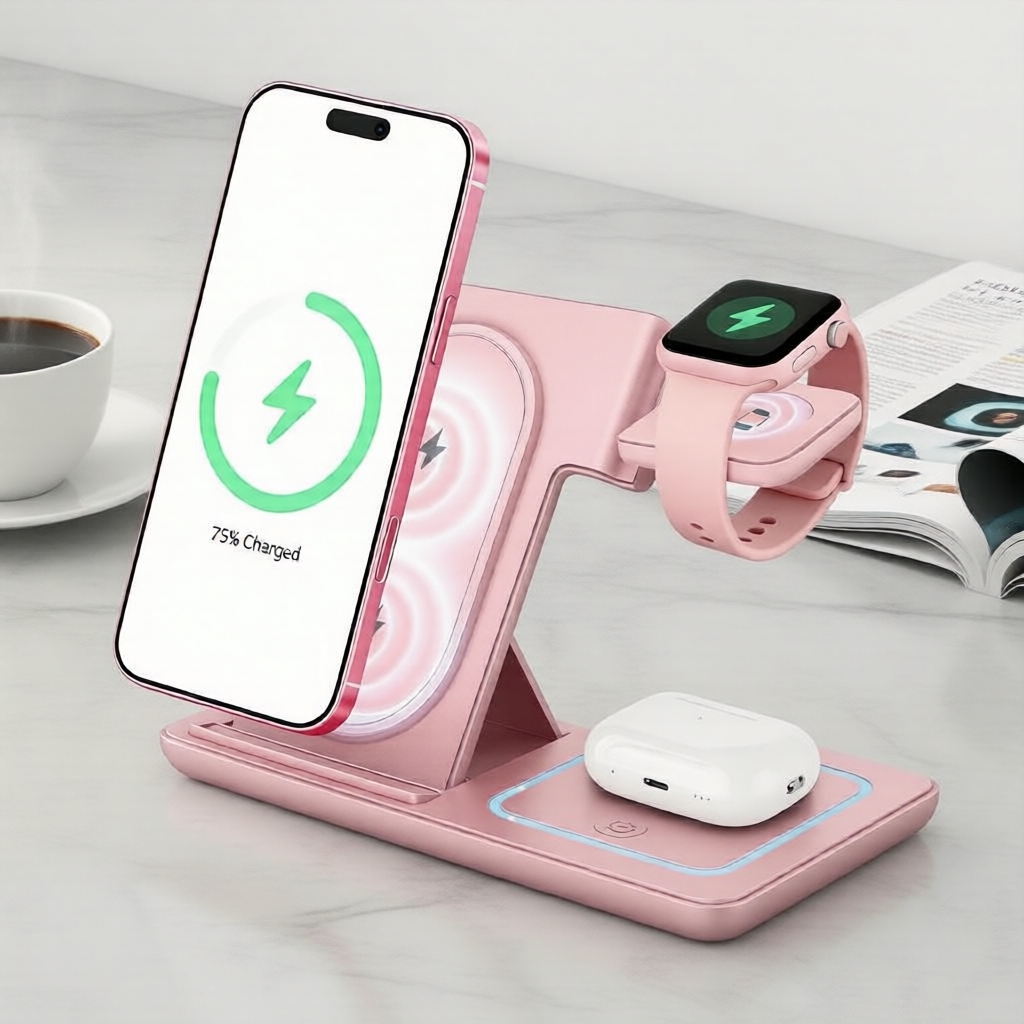 Dock de carregamento sem fio 3 em 1 dobrável para iPhone 11-17, Apple Watch e ; Carregador rápido multi-dispositivos