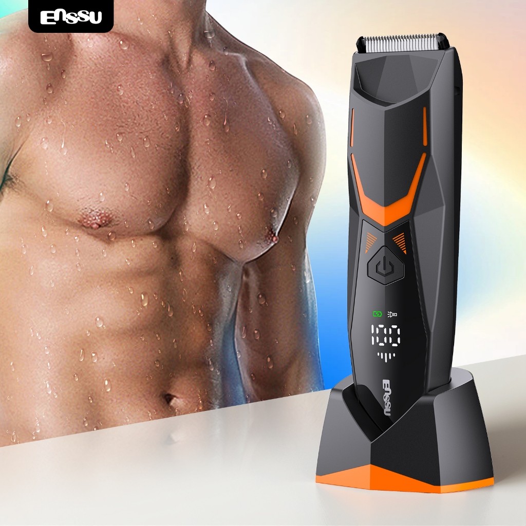 Máquina de Cortar Pelos Corporais Masculina Impermeável Luz LED Base Dock