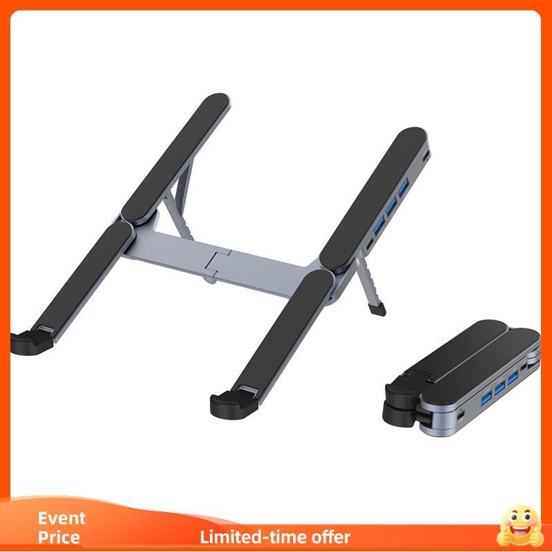 Suporte Dobrável Para Laptop 2 Em 1 E Hub USB C Ajustável Multi Portas Docking Station Laptops De 10 A 17 Polegadas