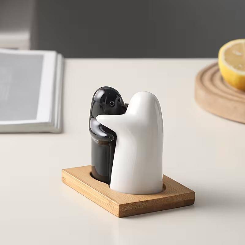 Rightrous Cerâmica Fantasma Sal E Pimenta Shakers Conjunto Mini Tempero Jar Bonito Decoração De Mesa Para Festa De Casam