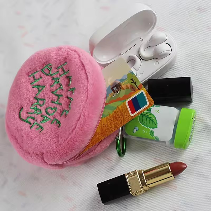 1pc Bonito Saco Cosmético De Pelúcia Portátil Carta Bordado Moeda Bolsa Pendurado Perfeito Batom Envelope De Identificaç