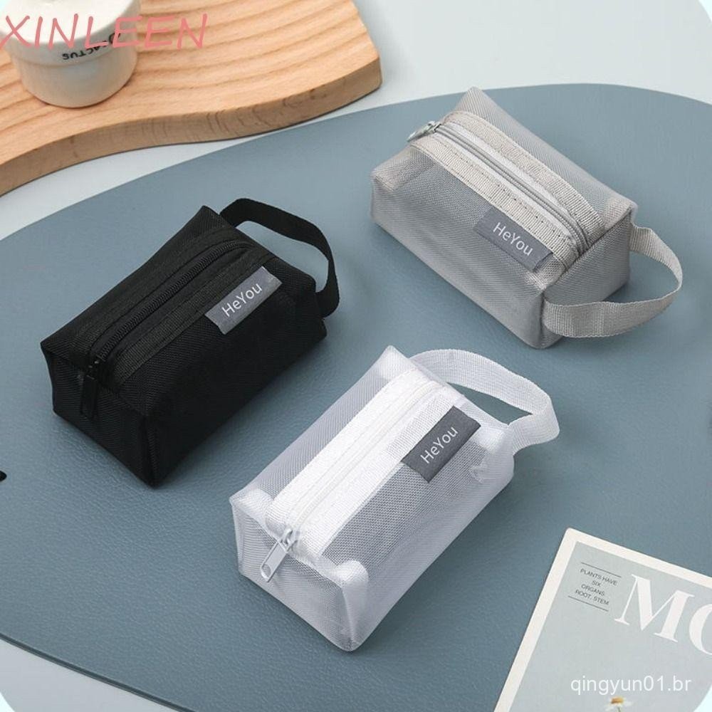Saco De Armazenamento De Malha XINLEEN , Bolsa De Moedas Pequena De Nylon Transparente , Cartão De Batom Cosmético