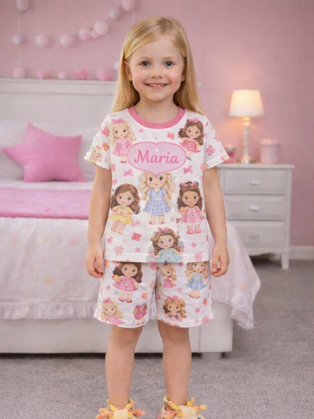 Pijama Infantil Menina Dormir Verão Malha Fria (PV) Nome Personalizado Gratis Para sua Menina