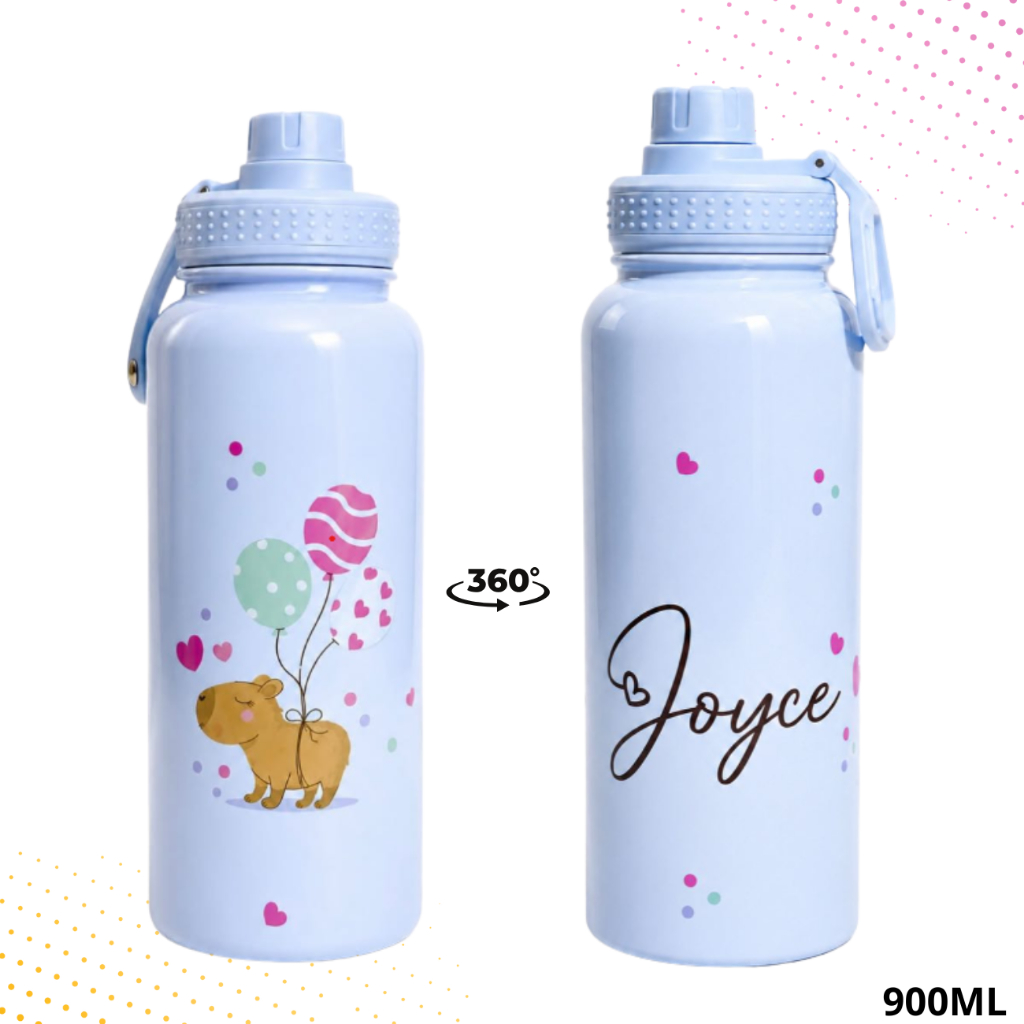 Garrafa Térmica Personalizada Capivara com Nome 900ml Inox Parede Dupla Bebidas Quentes e Frias até 24h/ Similar G CASE