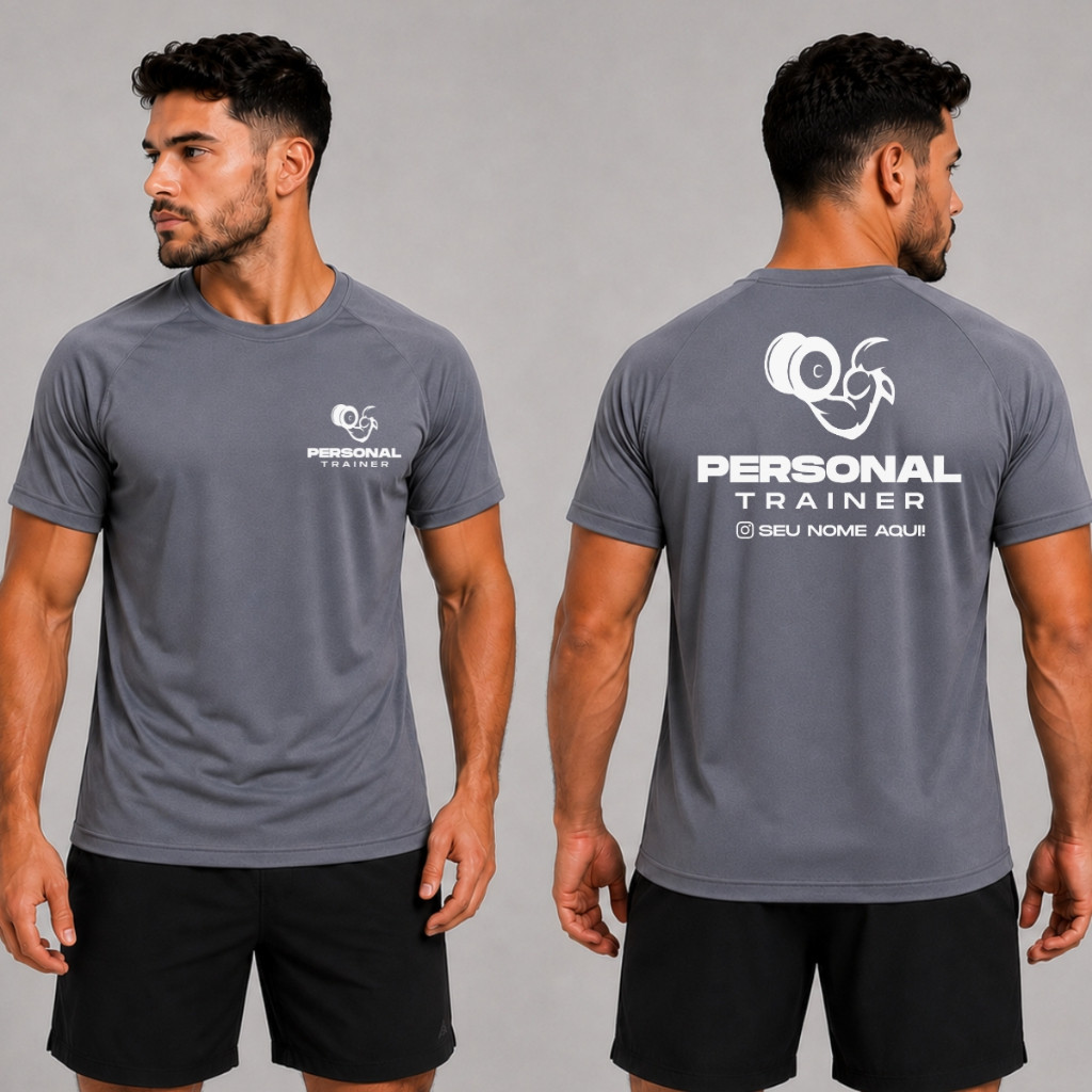 Camiseta Dry Fit Poliamida Malha Fria Uv Tecido Respirável Personal Trainer Seu Nome Personalizada