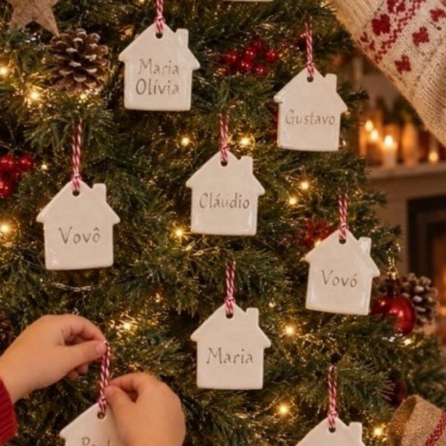 Kit 6 Casinhas de Natal Personalizadas com Nome – Cerâmica Fria