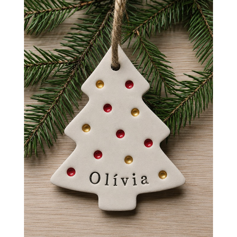 Enfeite de Natal Personalizado em Cerâmica Fria | Árvore com Nome