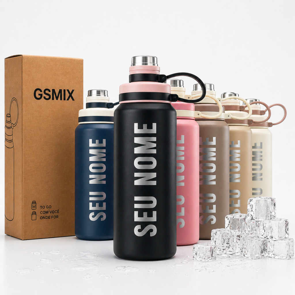 Garrafa Personalizada Térmica Aço Inox 600ml Seu Nome Logo Água Suco Bebida Quente e Fria