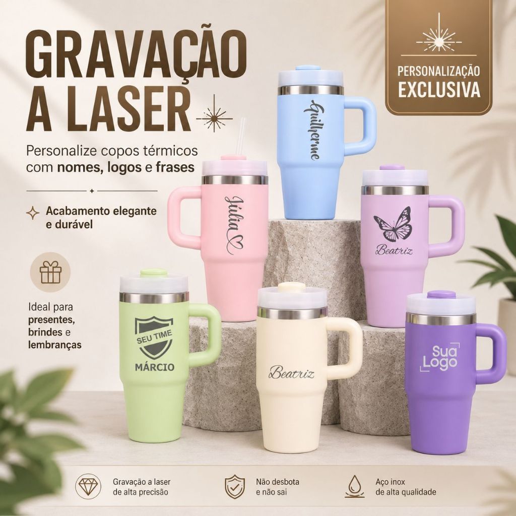 Copo Garrafa Térmica 420ml Resistente Com Gravação Nome/Logo – Mantém Bebidas Frias ou Quentes por mais tempo 420ML COPO