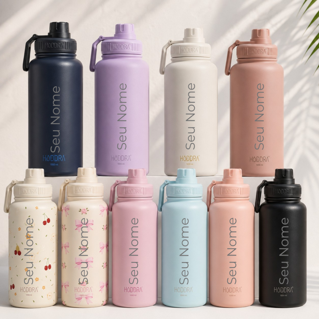 Garrafa Termica 1Litro/1000ml Personalizada com Nome Inox Fitness Academia Bebidas Quentes e Frias