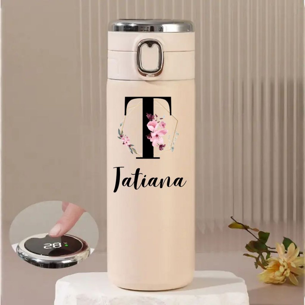Garrafa Térmica Personalizada Com Nome Aço Inox Bebida Quente Fria Com Medidor De Temperatura Termômetro