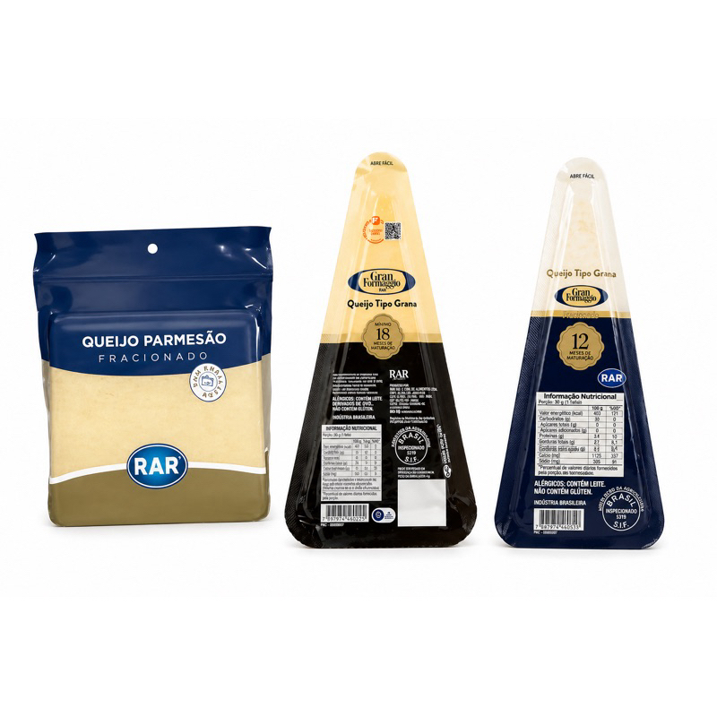 Kit Queijo Tipo Grana RAR 12 e 18 Meses + Parmesão cunha