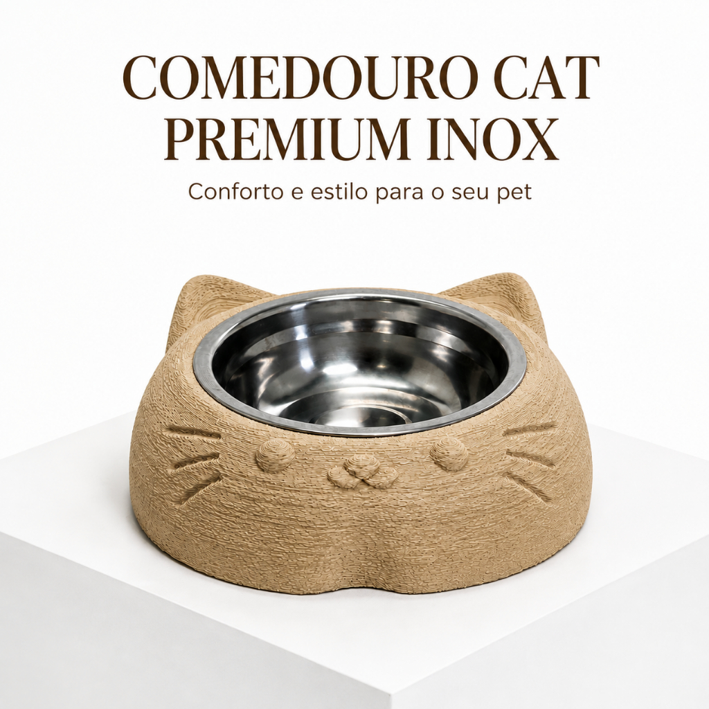 Comedouro Bebedouro Cat Premium Inox Removível Pote Ração Água para Gatos Tigelas 300ml