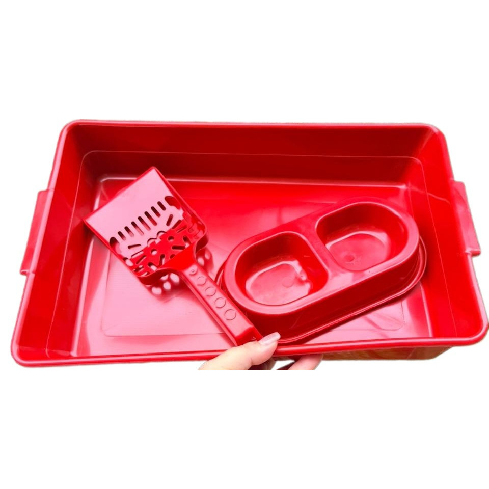 Kit caixa de de areia para gatos higiênico com pá comedouro bebedouro banheira sanitário