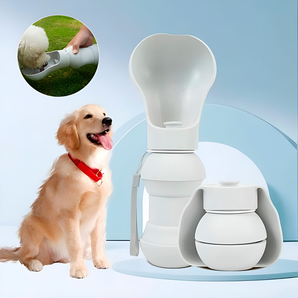 Bebedouro Pet Dobrável Silicone Com Calça Branco 300ml