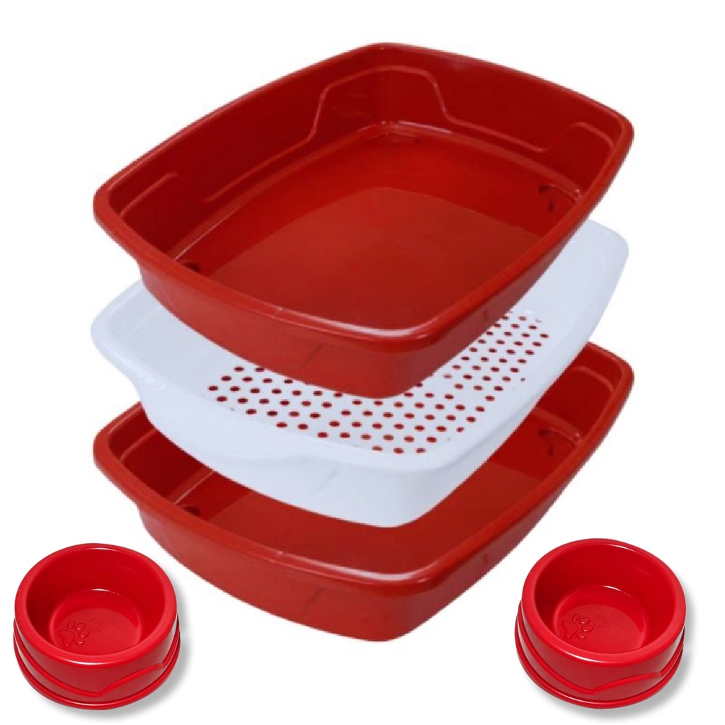 Kit Caixa De Areia Bandeja Higiênica Furba Cat Clean Para Gatos + Comedouro e Bebedouro