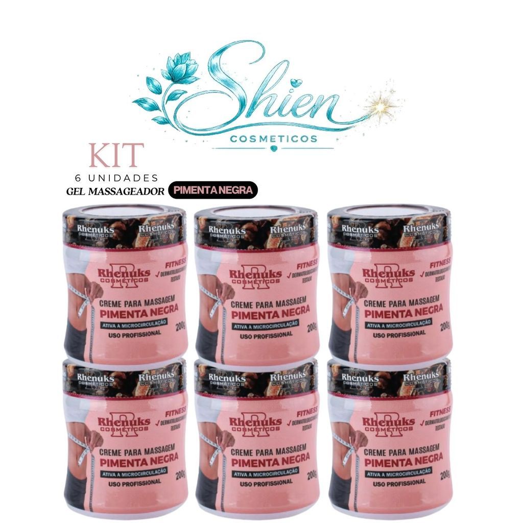 Kit 6 Unidades Gel Massageador Pimenta Negra Rhenuks (Afilhado)