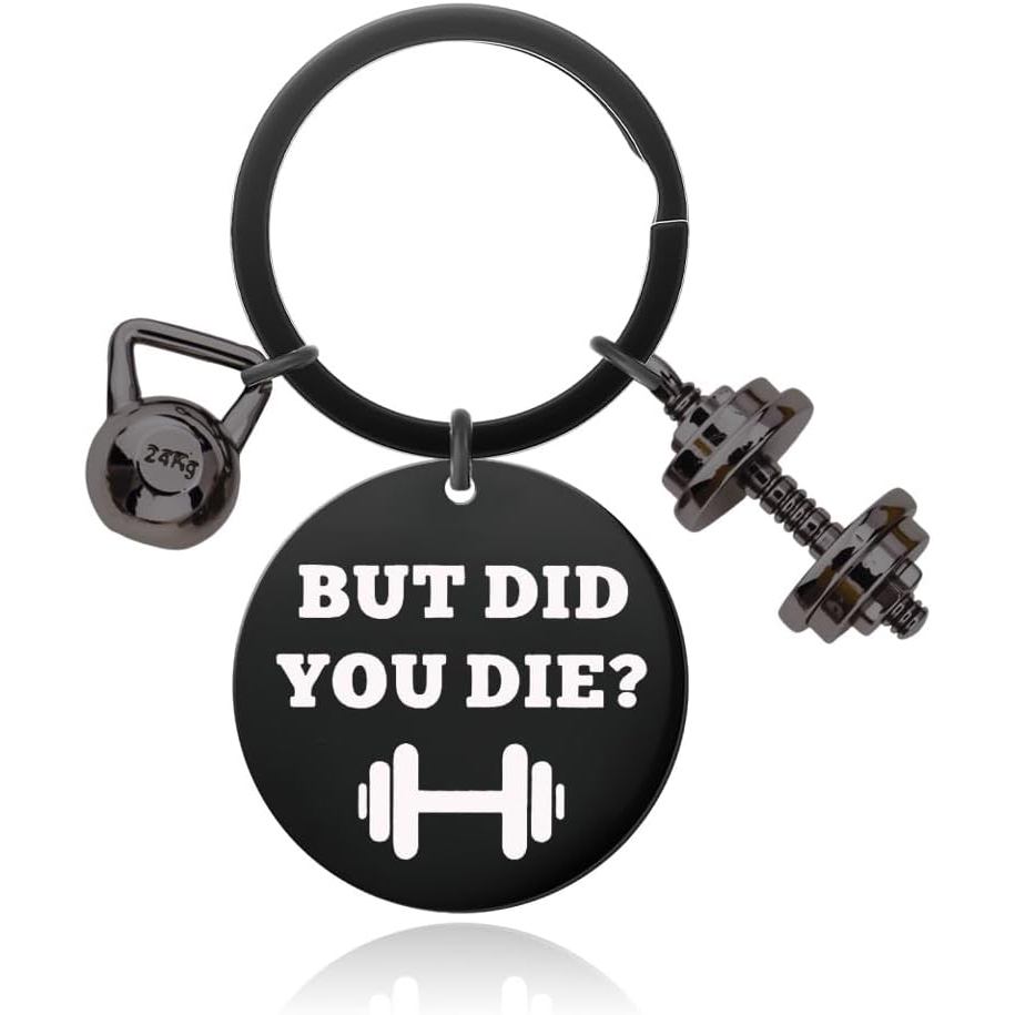 YALLNASL Inspirational Gym Keychain for Bodybuilder Fitness Encouraging Gifts for Men Women Black Dumbbell Keychain Gift