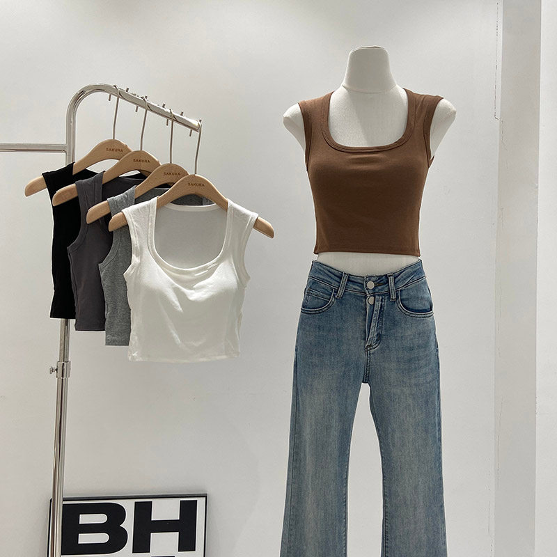 50% de desconto Oferta especial ~ Clavícula exposta gravata quadrada peito acolchoado colete feminino verão Slim-fit Loo