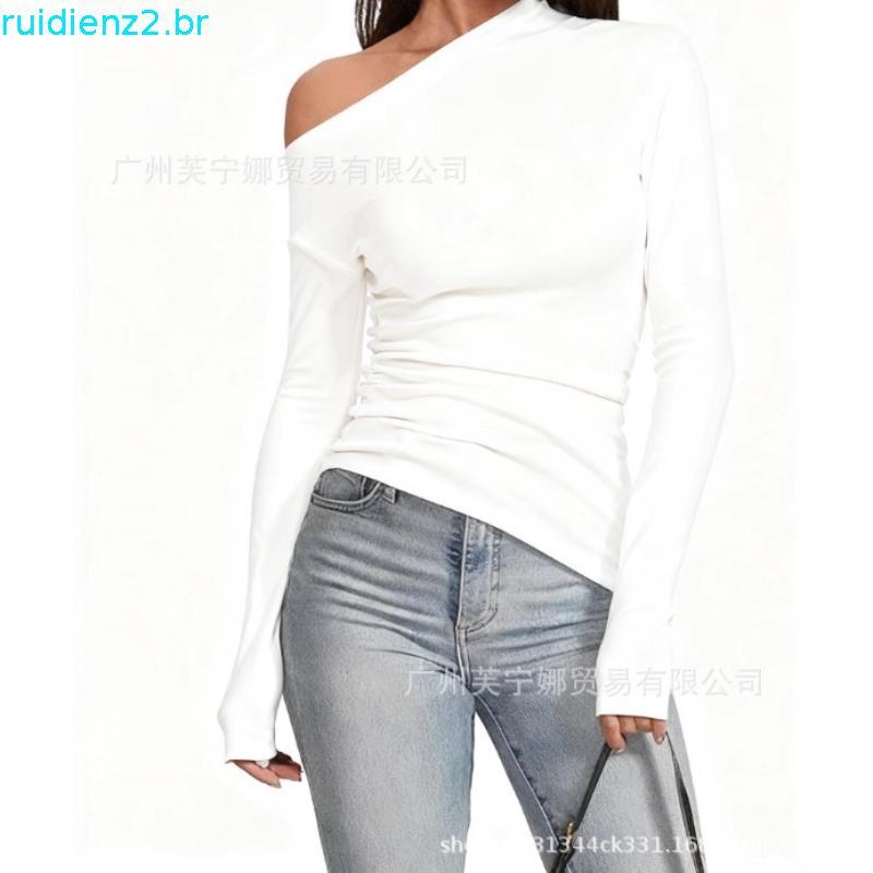 [Oferta Especial E] Blusa Feminina Com Ombro De Fora , Elegante , Manga Comprida , Assimétrica , Slim Fit , De Outono ,