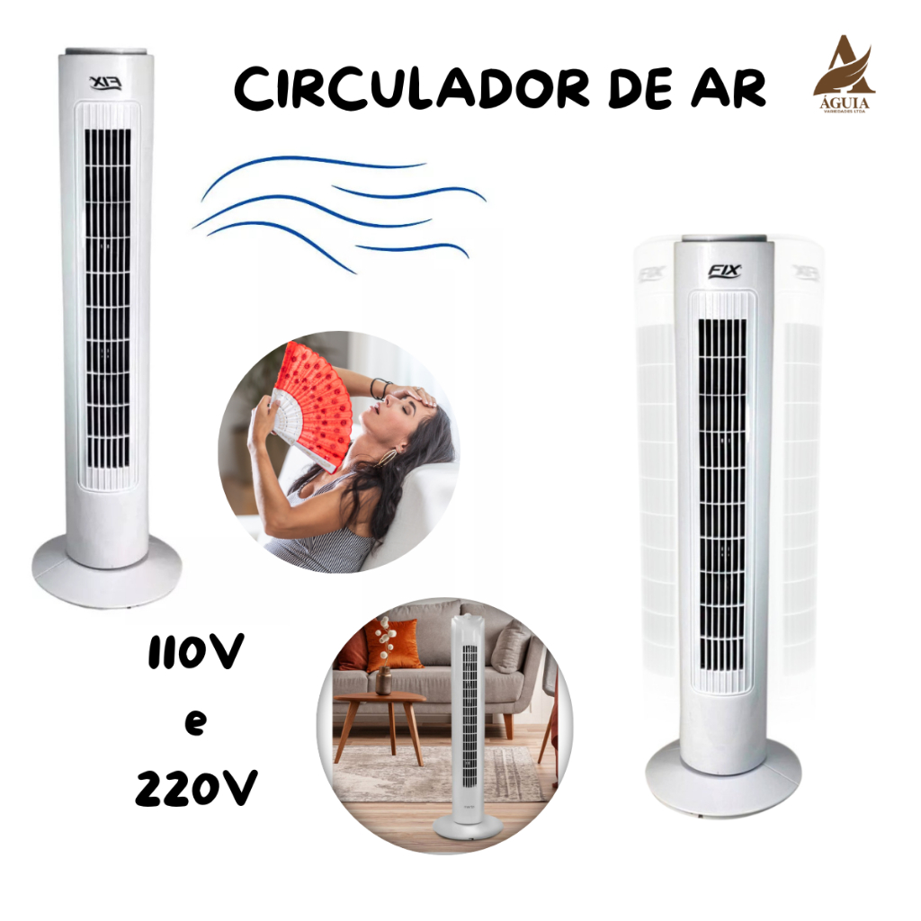 Ventilador De Coluna Circulador Vertical De Ar Silencioso Torre Pé Giratório 3 Velocidades 110v 220v