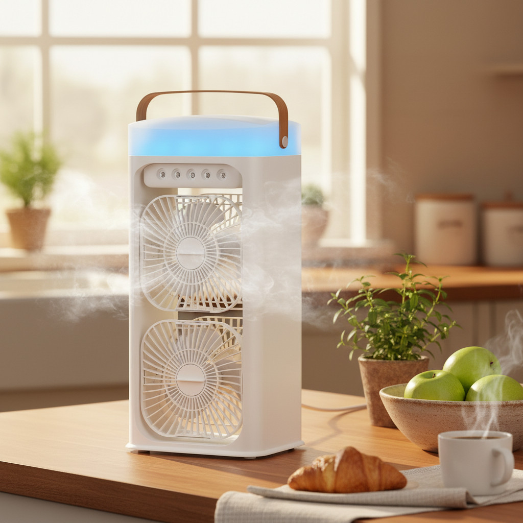 Ventilador Portátil Recarregável Duplo Design Vertical Silencioso Ideal para Casa e Viagem