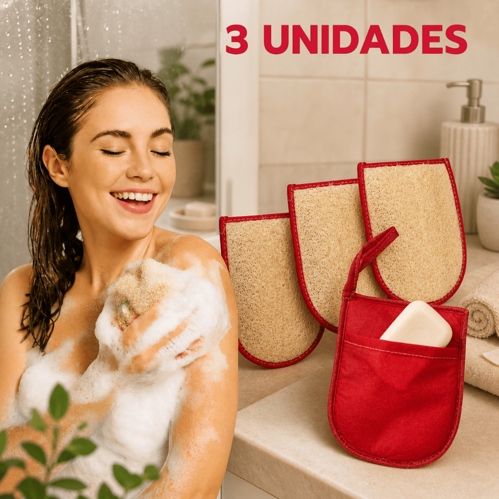 3 Esponjas Bucha Vegetal Para Banho Natural Ecológica Grande Costurada Com Bolsinho Porta Sabonete