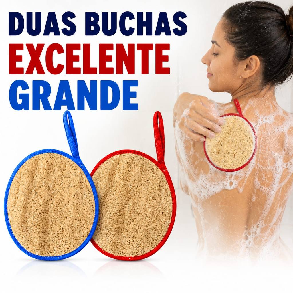 2 Buchas Vegetal Banho Costurada Excelente Qualidade Oval Esfoliante Natural Esponja Grande