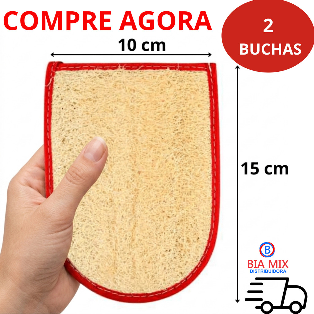 2 Esponjas Bucha Vegetal Para Banho Natural Ecológica Grande Costurada Com Bolsinho Porta Sabonete