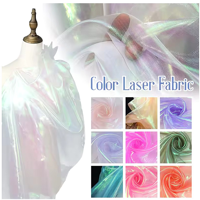 1 Metro Shimmer Iridescente Organza Tecido Pura Gaze Holográfica Para Vestido Cosplay Palco Traje Cenário De Casamento