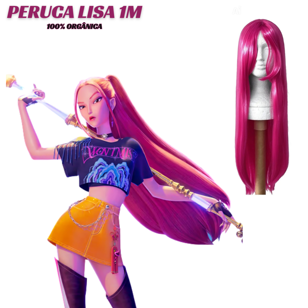 Peruca Cosplay – Cabelo Liso com Franja, 1 Metro, Fibra Orgânica Premium