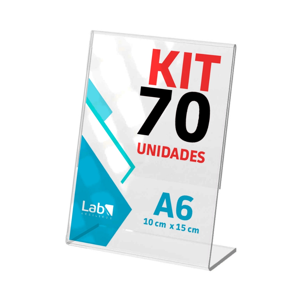 Display A6 Formato L Acrílico 10x15cm – Jogo com 70 Unidades