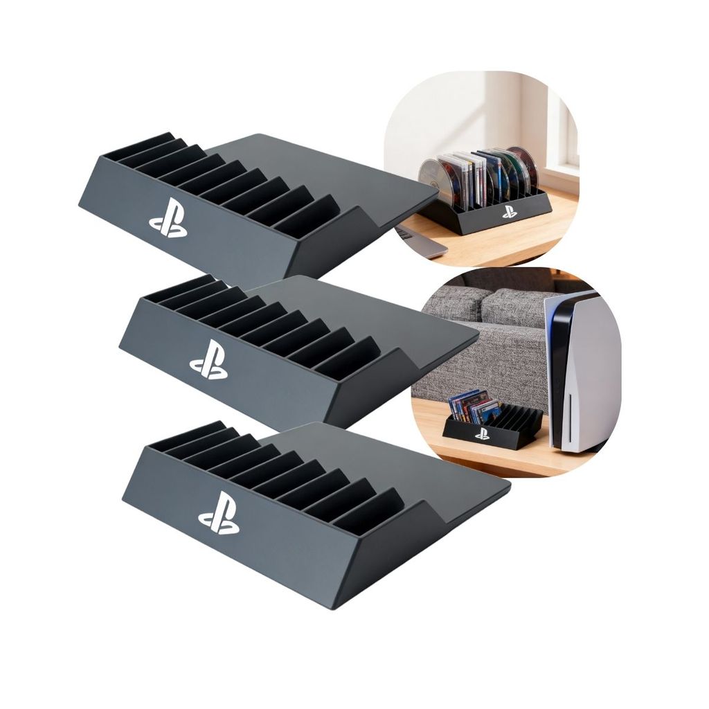Kit 3 Base Organizadora De Jogos e Acessórios Suporte De Mesa Premium Para PlayStation 4 e 5 Display De Mídia Física