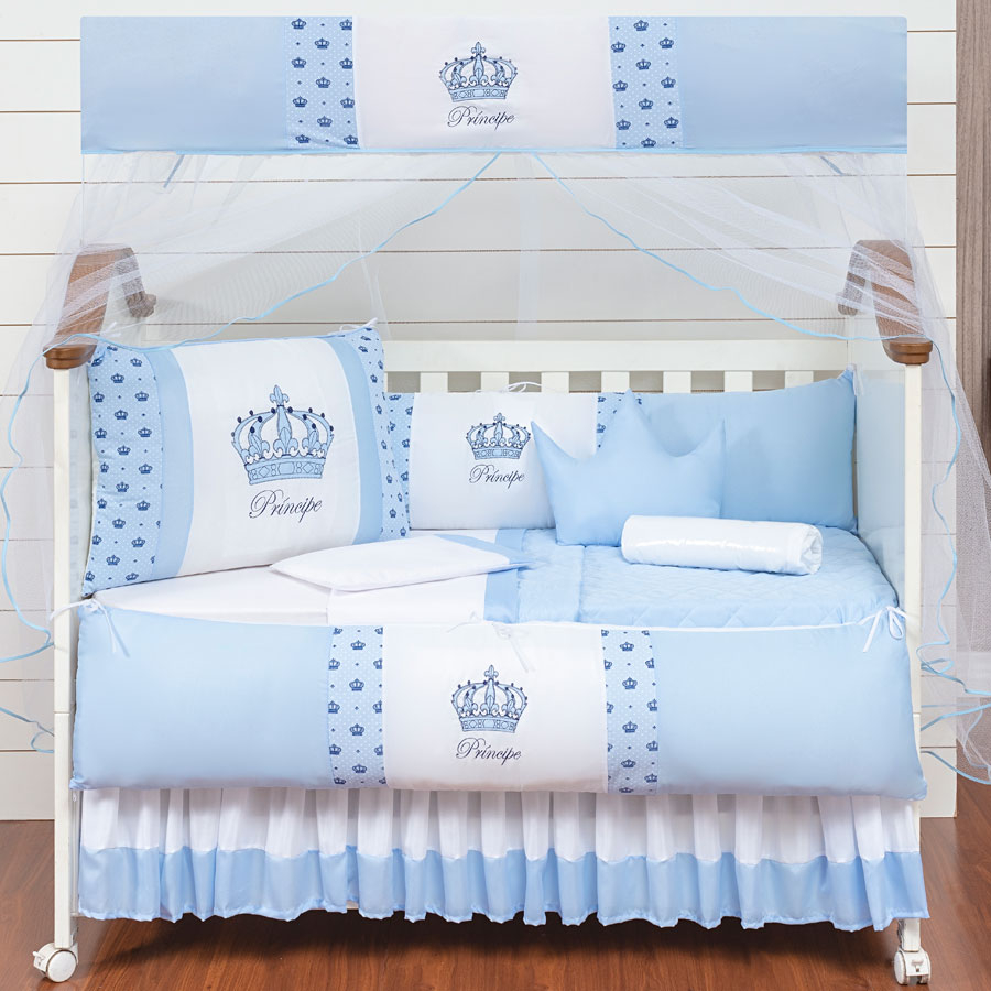Kit Berço 11 peças Protetor Berço Americano Coroa Príncipe Princesa 2 Laterais Completo
