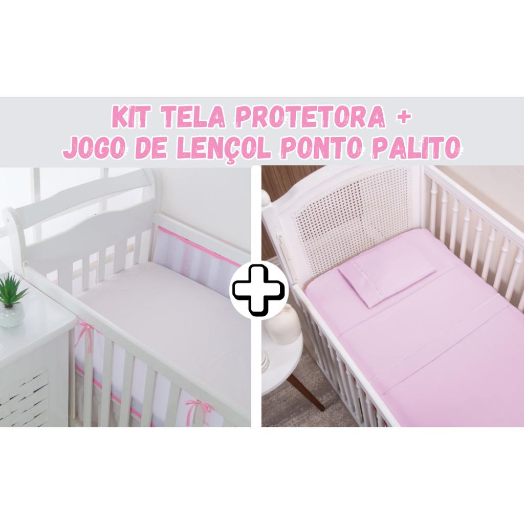 COMBO LENÇOL PARA BERÇO  PONTO PALITO 3 PÇS  + TELA PROTETORA LATERAL RESISTENTE PARA BERÇO EXCELENTE QUALIDADE