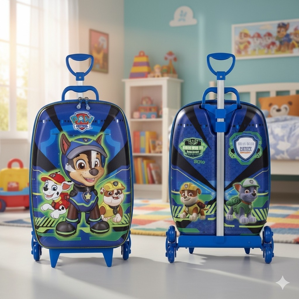 Mala Infantil 3D Rodinhas Azul Mochila Carrinho Criança Personagem Viagem Bolsa Resistente