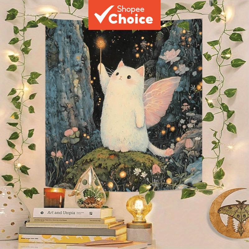 1 Peça De Pano De Tarô De Gato Fada Mágica-Design De Astrologia Floral Mística