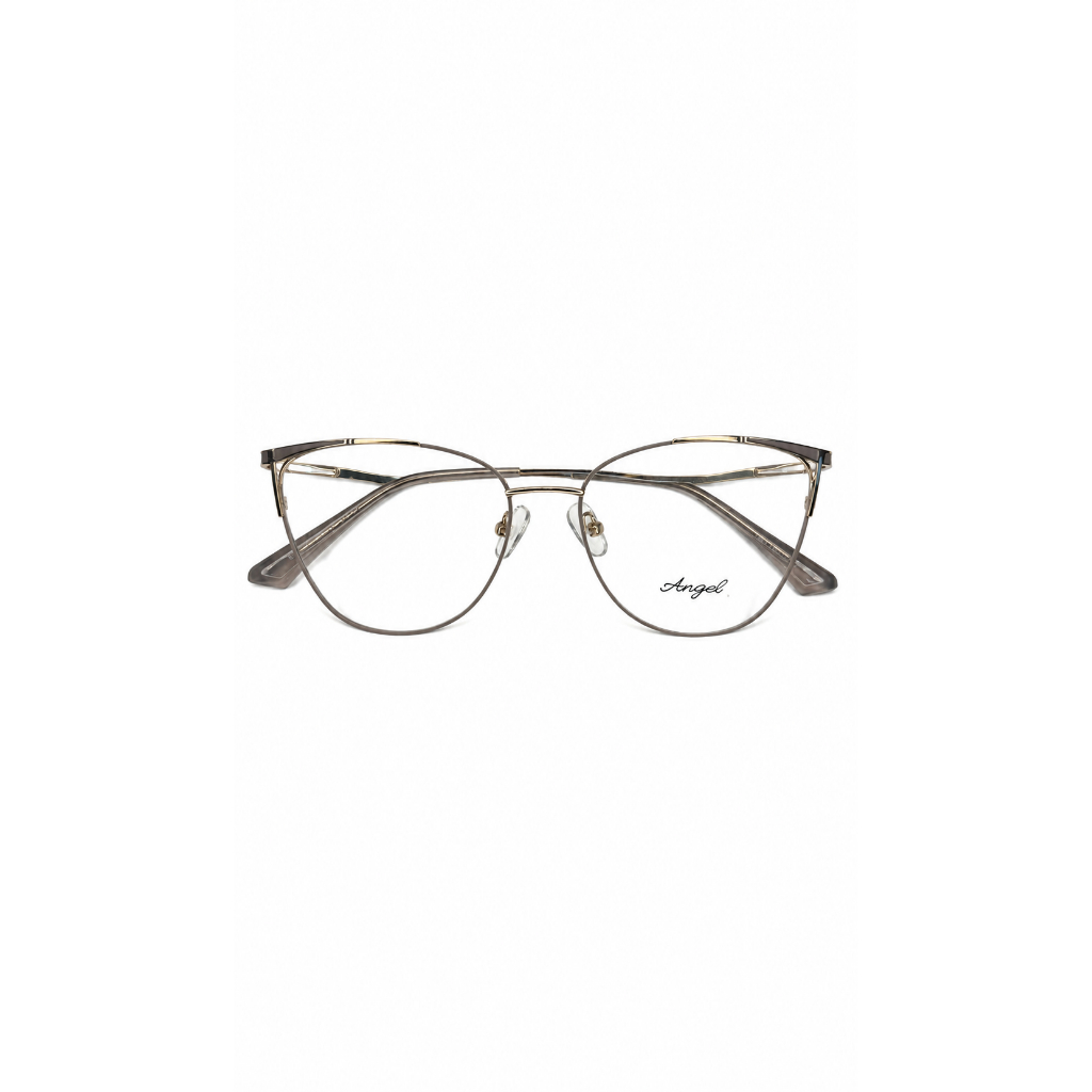 Óculos Armação de Metal Estilo Gato para Mulher - Moldura de Ouro de Chá Leve, Design Fashion