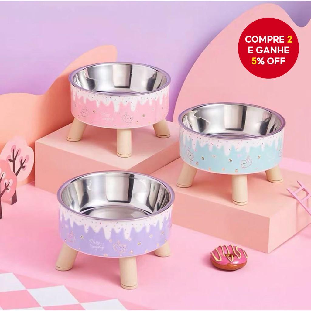 Tigela Elevada Para Animais De Estimação Em Aço Inoxidável Com Base Antiderrapante E Design Alto Cães Gatos