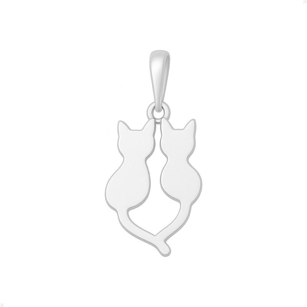Pingente Prata 925 Silhueta 02 Gatos Design Premium Elegante