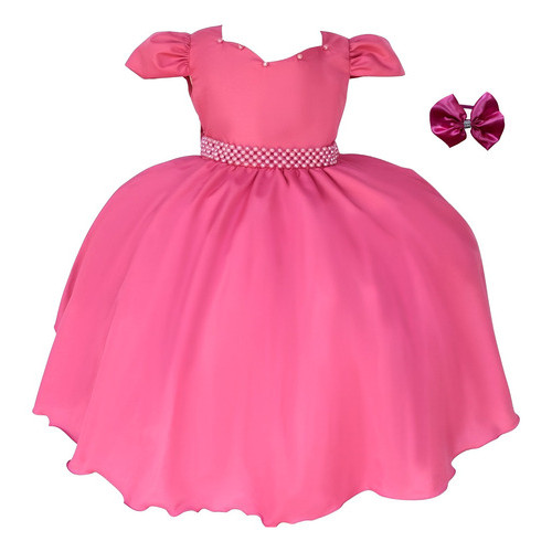 Vestido Infantil Menina Liso Coração Com Tiara