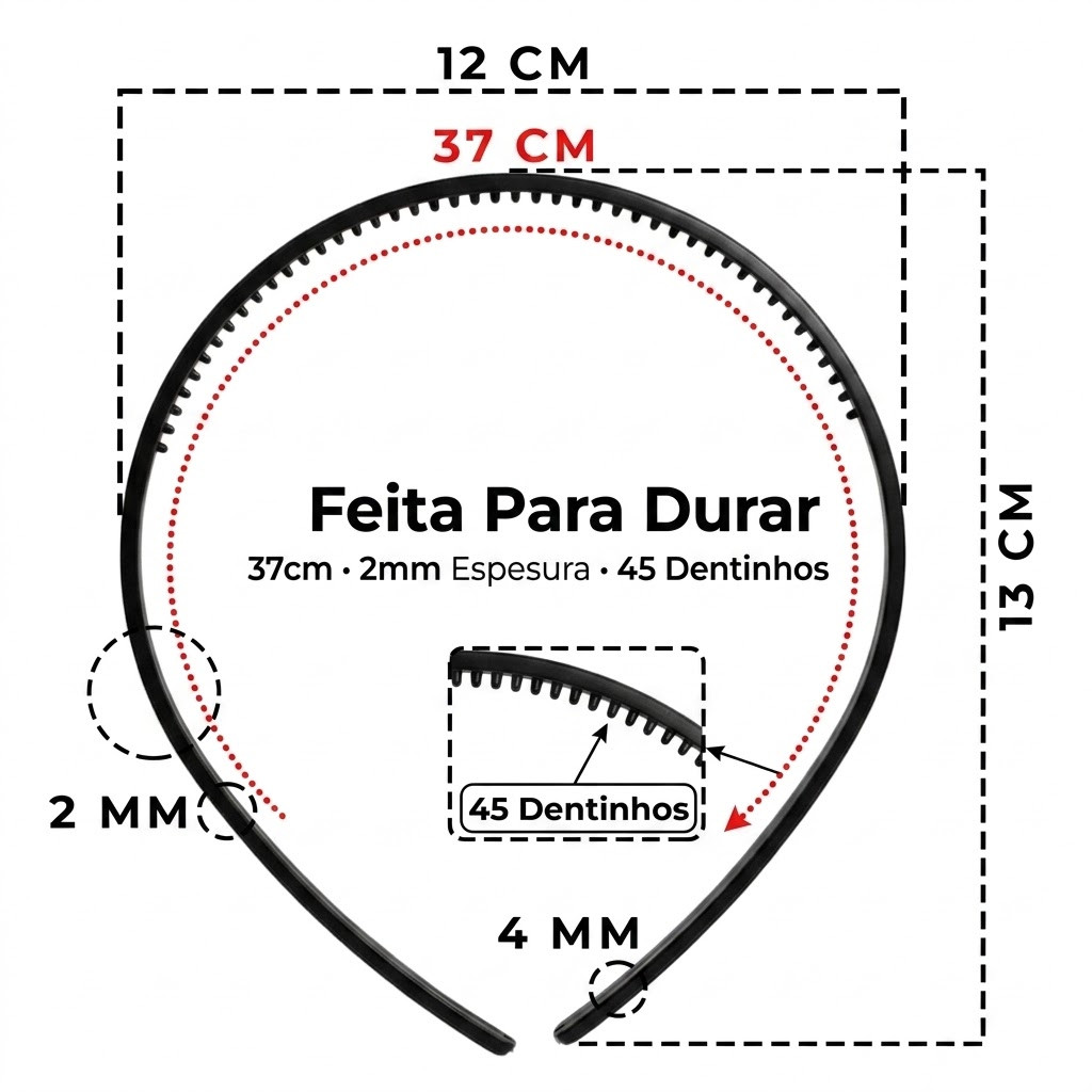 Arquinho Tiara Cabelo Liso Ondulado Cacheado Com Dentinhos Para Personalizar 2mm