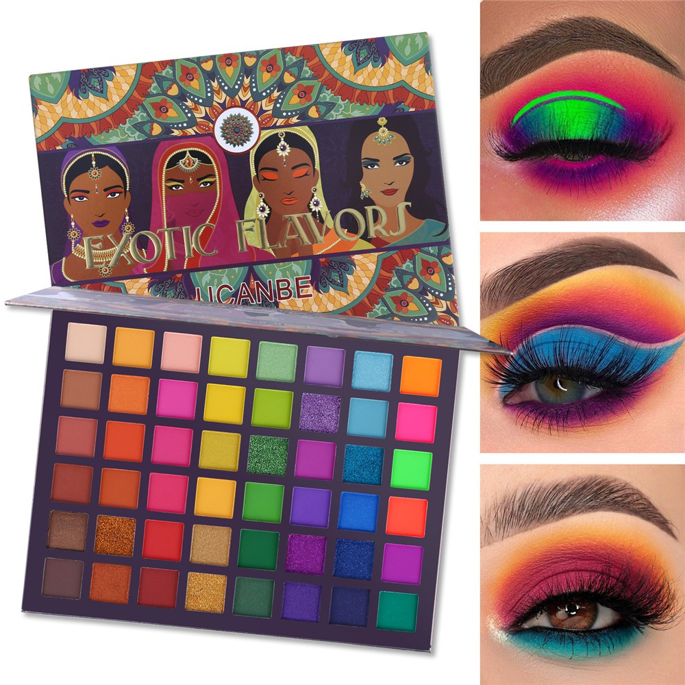 UCANBE Sombra Exótica Sabores Exóticos Paleta De 48 Color Pressed Glitter Shimmer Matte Green Eye Shadow Neon Maquiagem Metálica Cosméticos