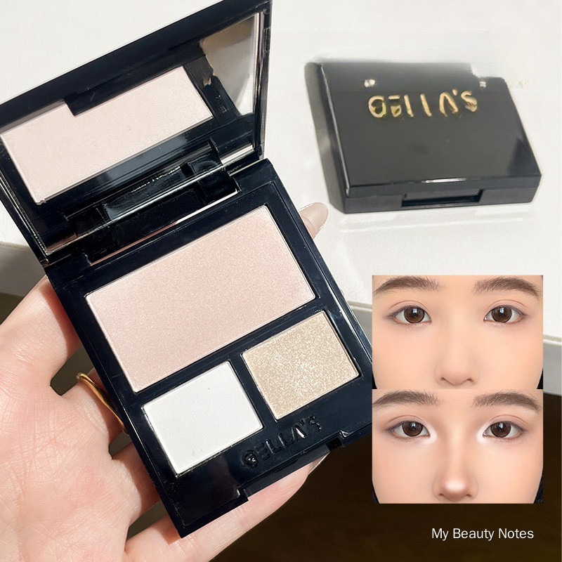 GELLA'S 3‑Color Eyeshadow & Highlighter Palette, Matte Cream Powder, Contour Shading, Skin Brightening Multi‑use Makeup